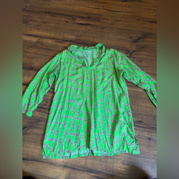 haley and the hound Tops - Haley And The Hound Tunic Shirt Blouse Green Pink Dragonfly Women’s Large